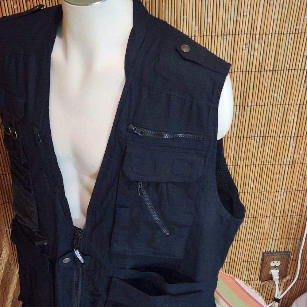 [L] Humvee Safari Utility Vest Black Multi-Pocket Tactical Gorpcore Photographer
